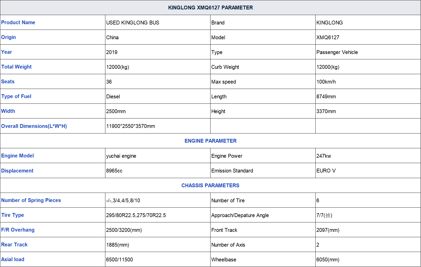 Used Kinglong bus XMQ6127 50 Seats 12 meters long bus 2019 Year yuchai 6-cylinder engine